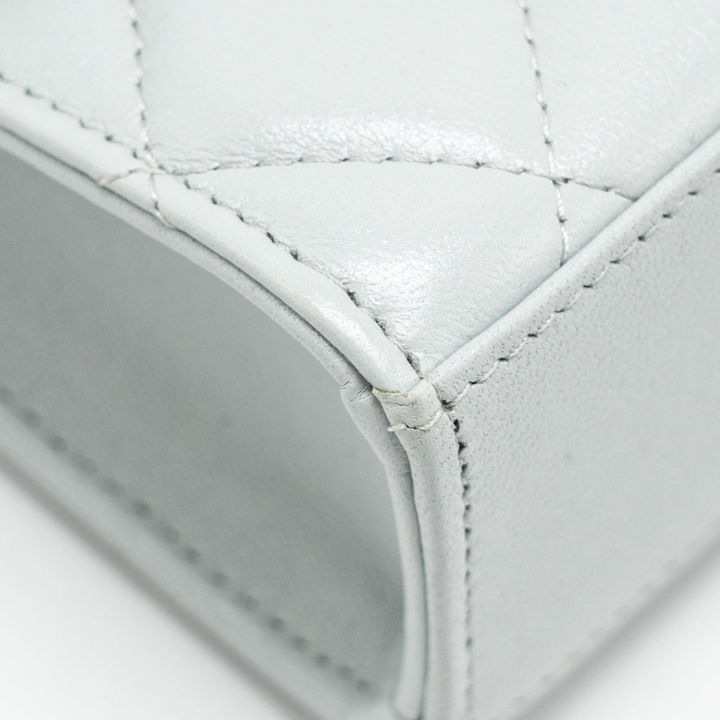 CHANEL CC Enamel Heart Mini Flap Clutch With Chain Lambskin Light Grey