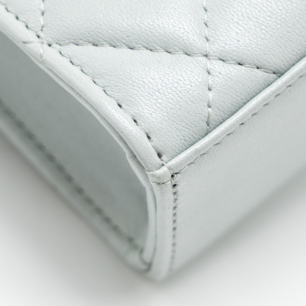 CHANEL CC Enamel Heart Mini Flap Clutch With Chain Lambskin Light Grey