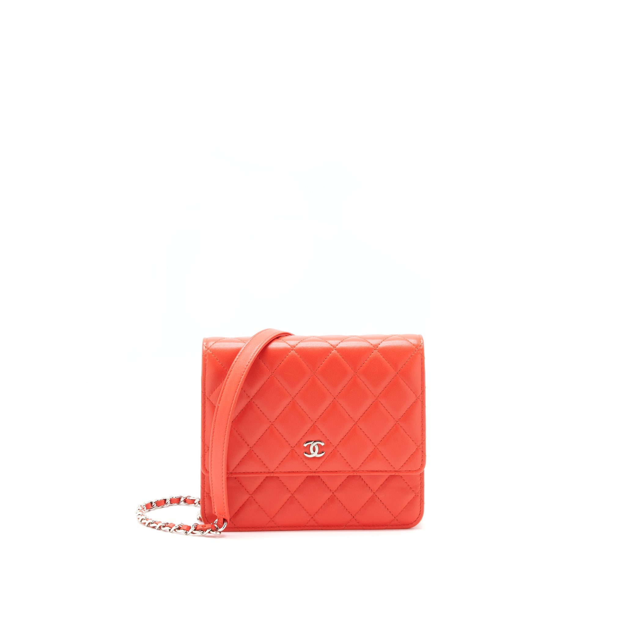 Chanel Square Wallet On Chain Coral Red Lambskin