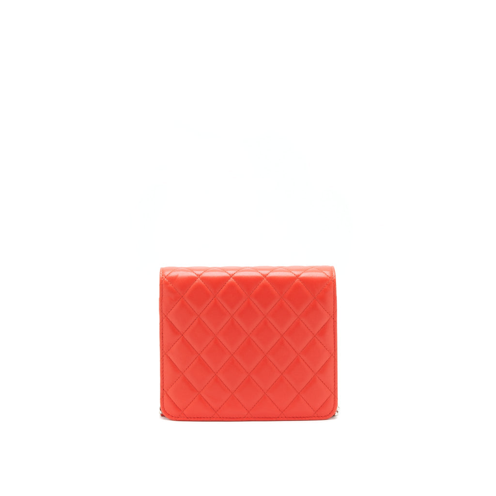Chanel Square Wallet On Chain Coral Red Lambskin