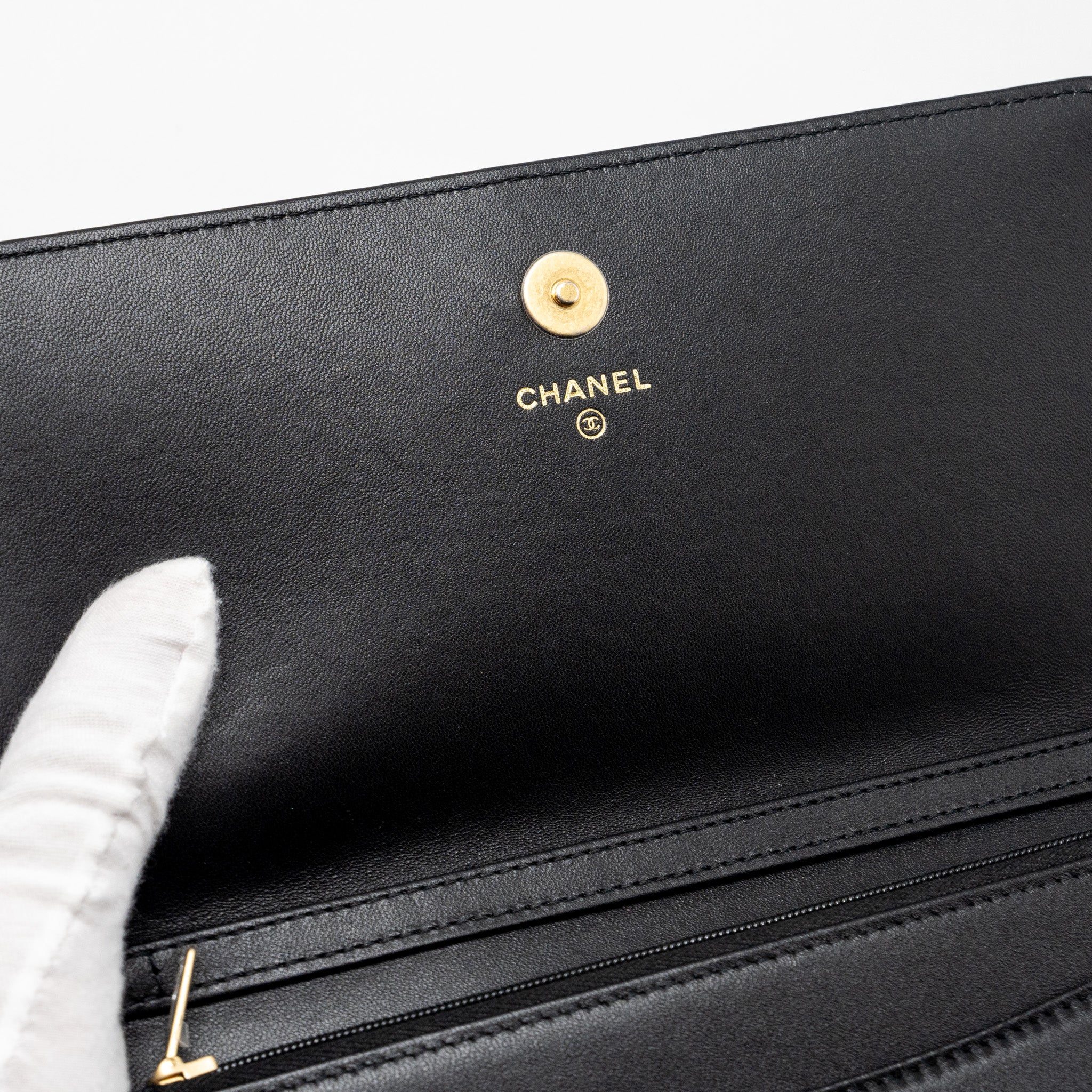 Chanel 23A clutch with chain lambskin black  (microchip)