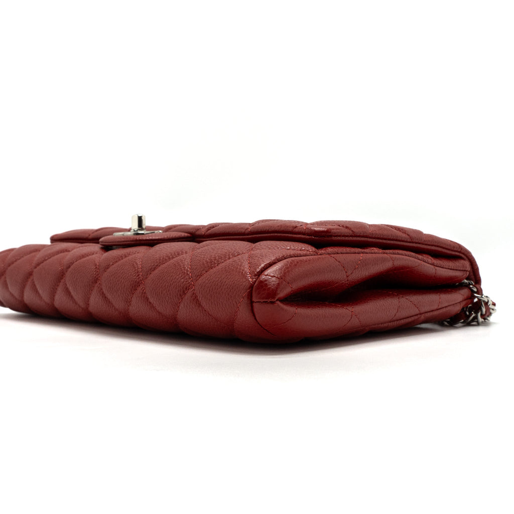 Chanel Timeless Flap Clutch With Chain Caviar Red