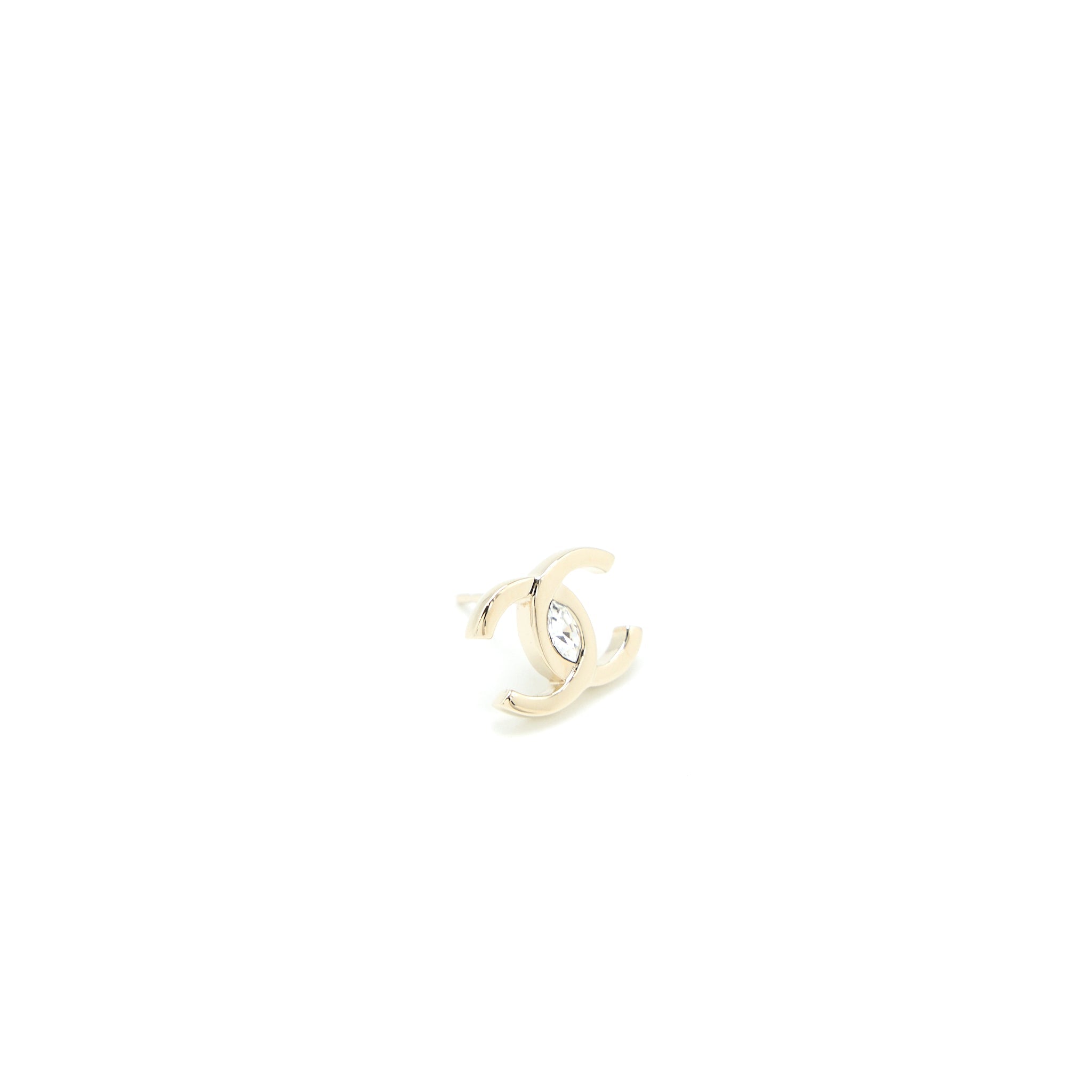 Chanel CC Logo Earrings Crystal Light Gold Tone