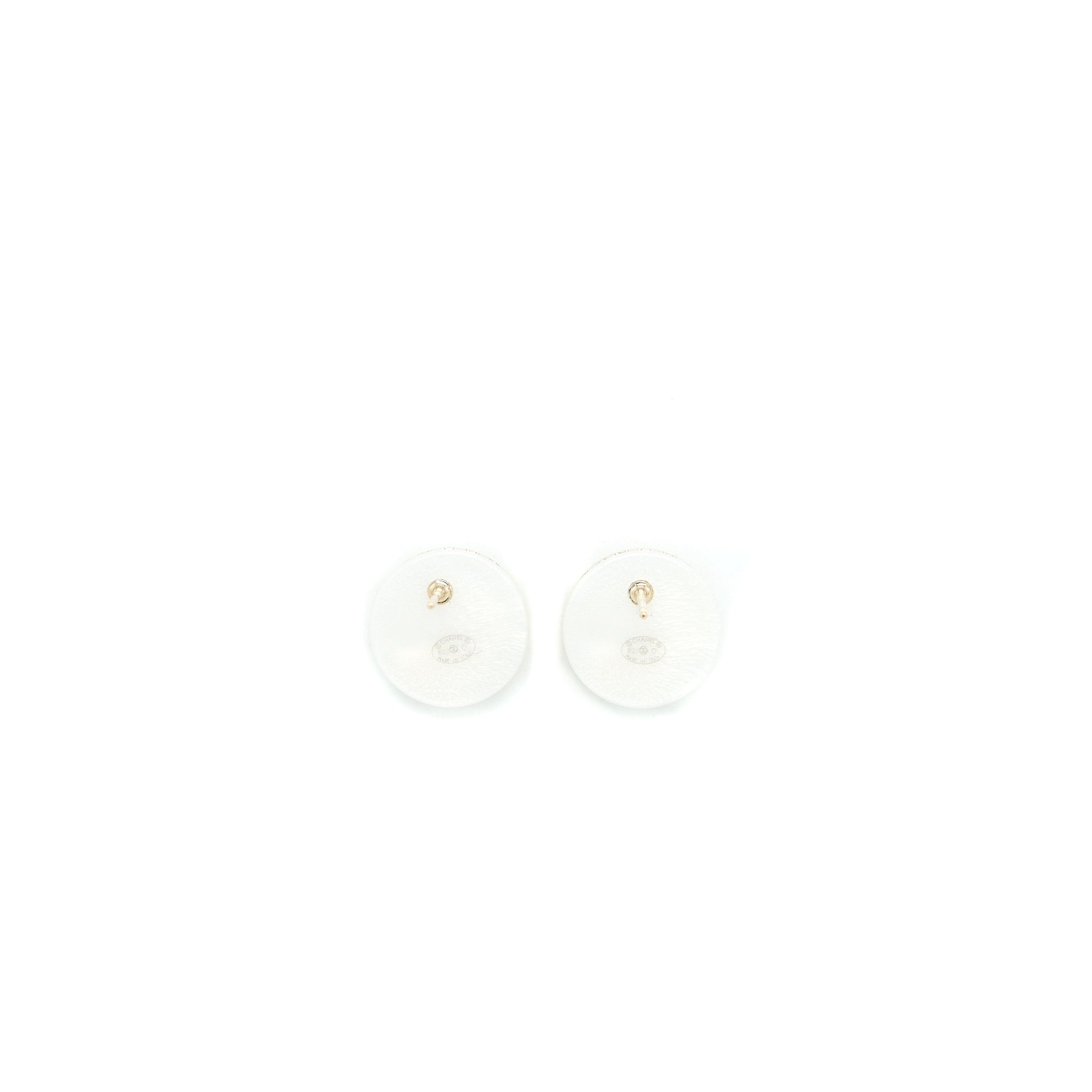 Chanel Round with CC Logo Earrings White/Light Gold Tone