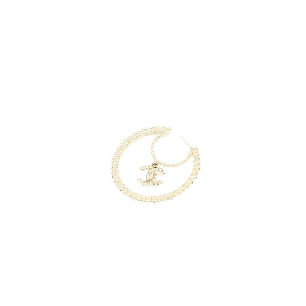 Chanel Giant Pearl Circle Earrings Pearl/Crystal Light Gold Tone