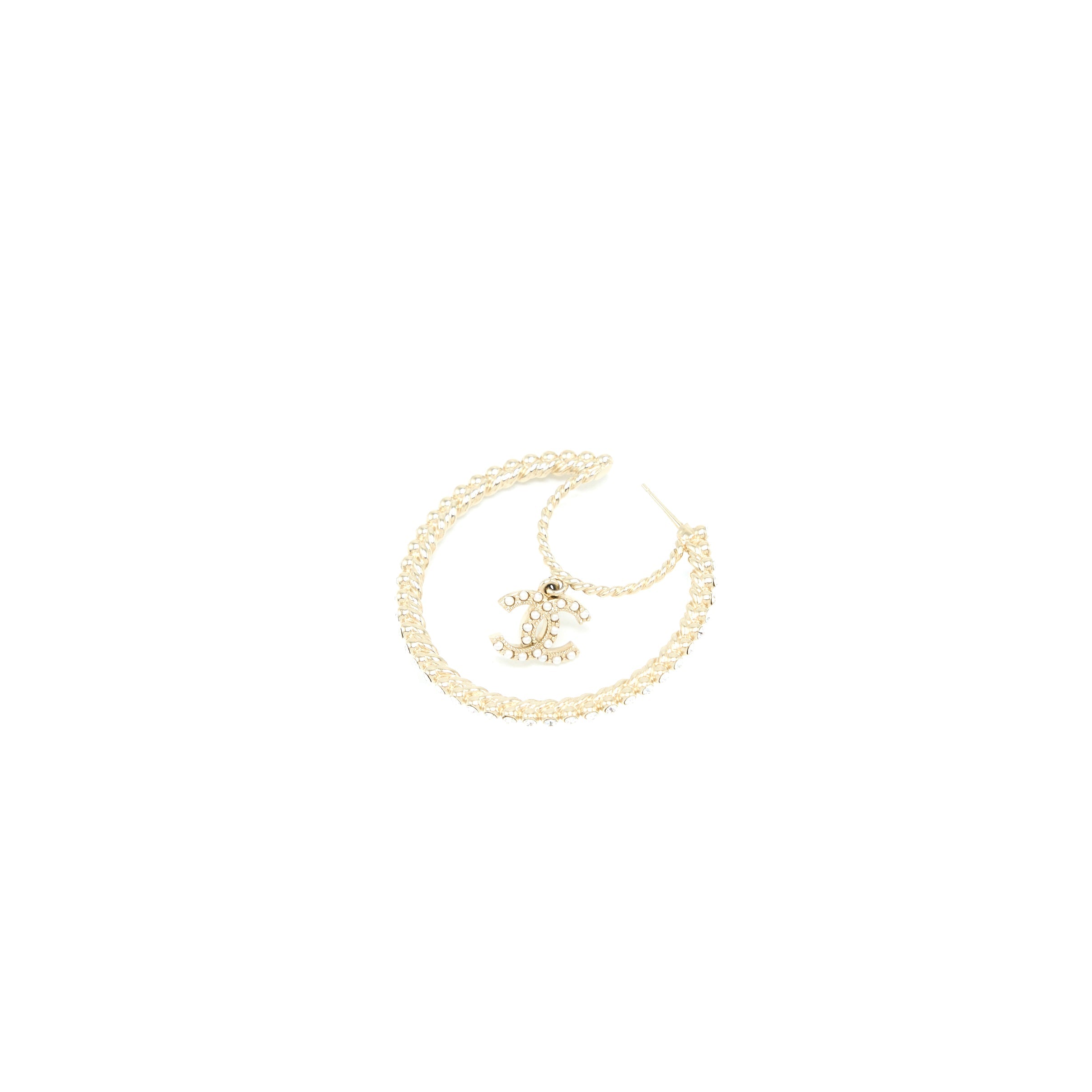 Chanel Giant Pearl Circle Earrings Pearl/Crystal Light Gold Tone