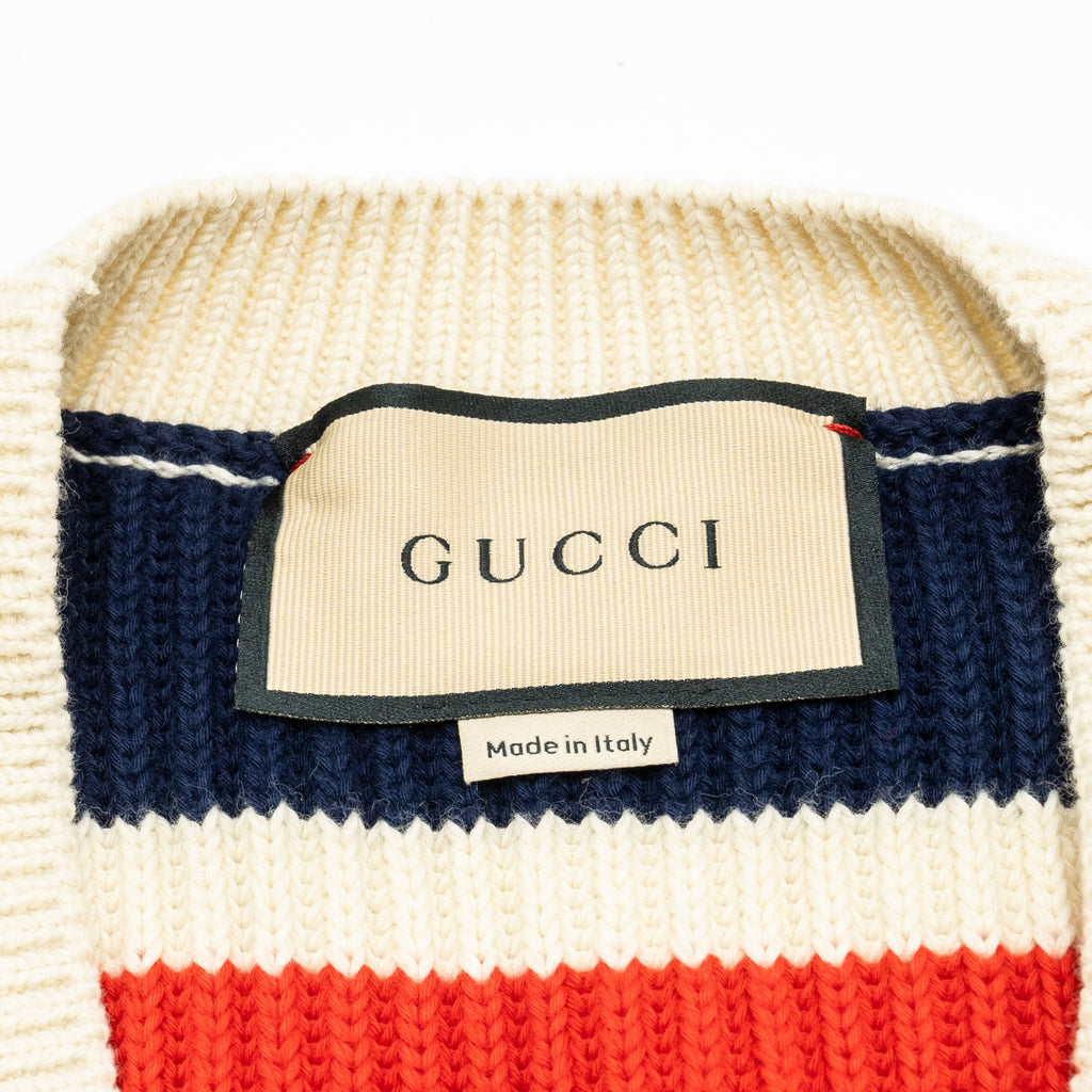 Gucci Size XS Interlocking G Stripe-detail Knitted igan Cotton White/Multicolour