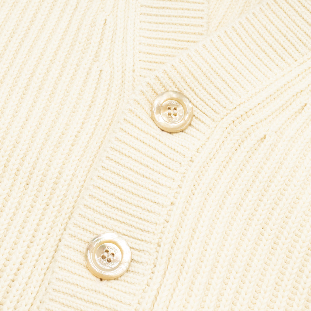 Gucci Size XS Interlocking G Stripe-detail Knitted igan Cotton White/Multicolour