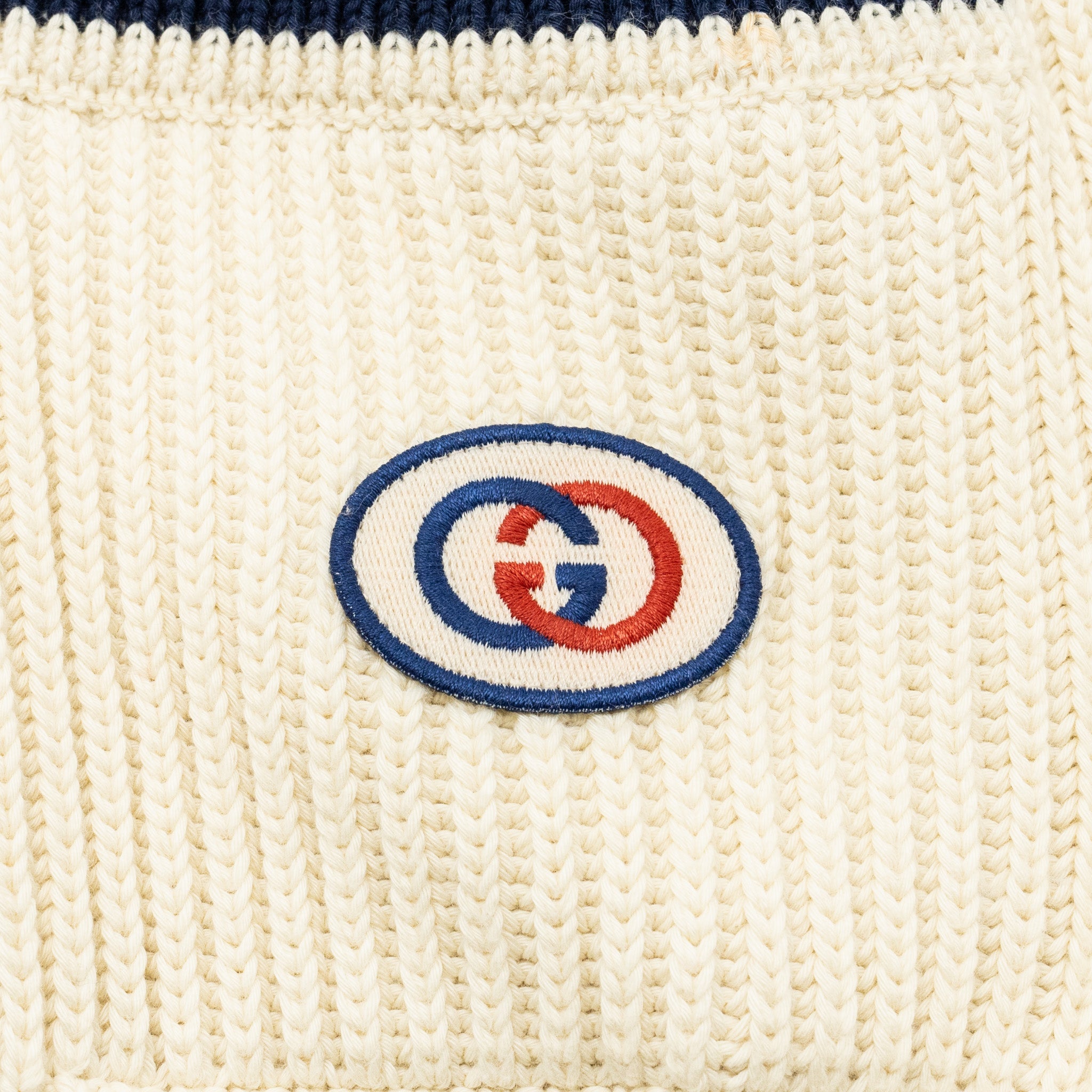 Gucci Size XS Interlocking G Stripe-detail Knitted igan Cotton White/Multicolour
