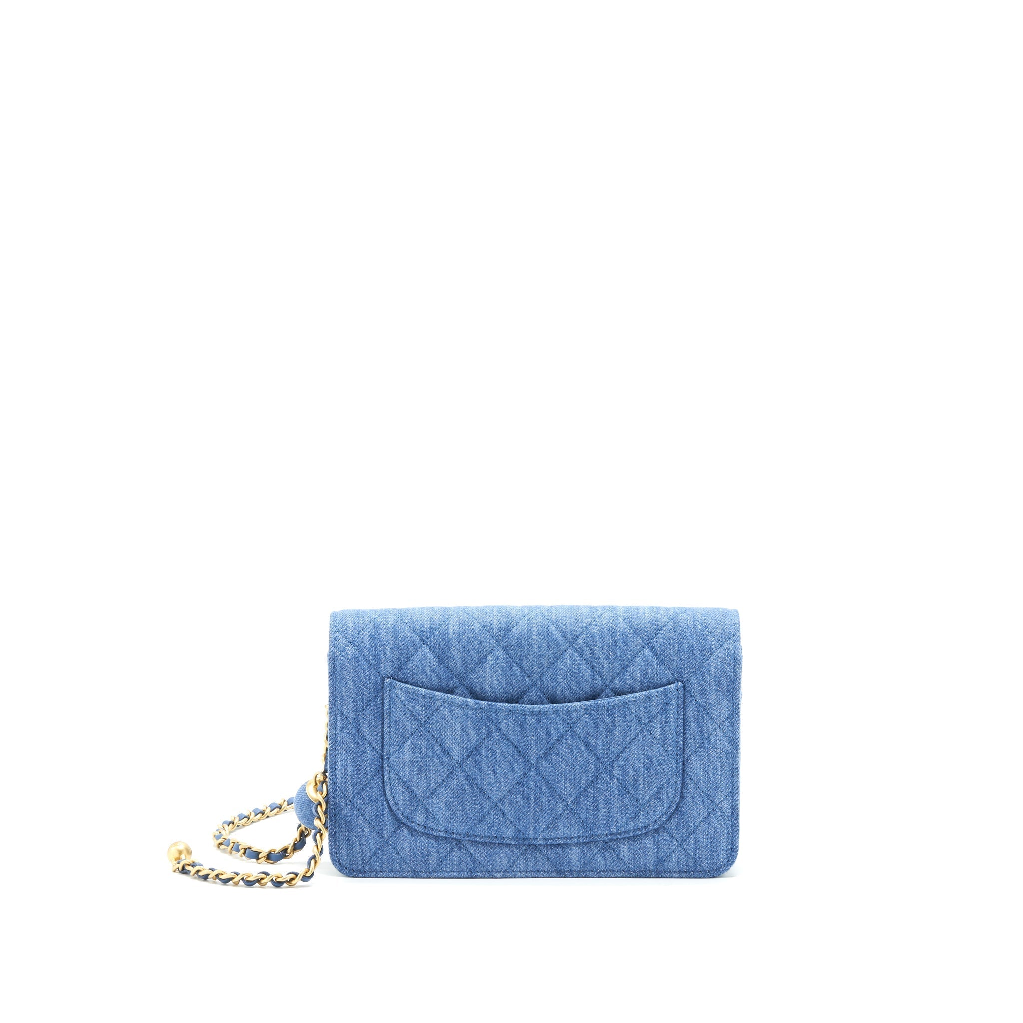 Chanel 22C Pearl Crush  Wallet On Chain Denim