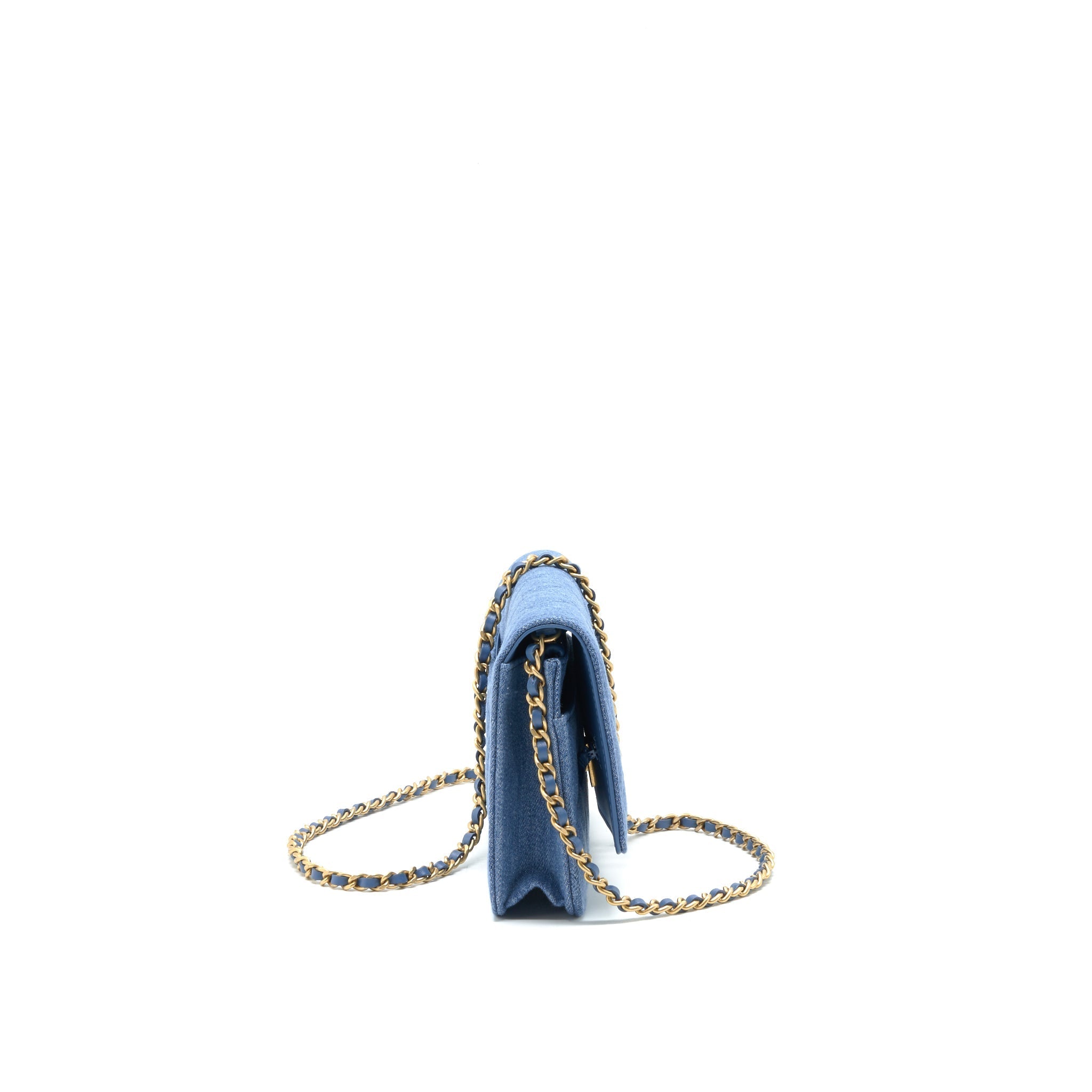 Chanel 22C Pearl Crush  Wallet On Chain Denim