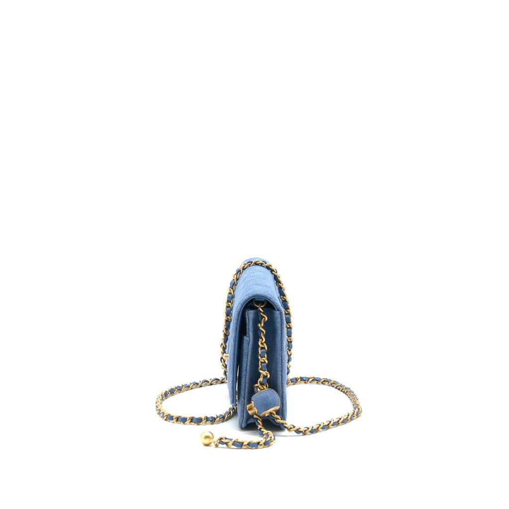 Chanel 22C Pearl Crush  Wallet On Chain Denim