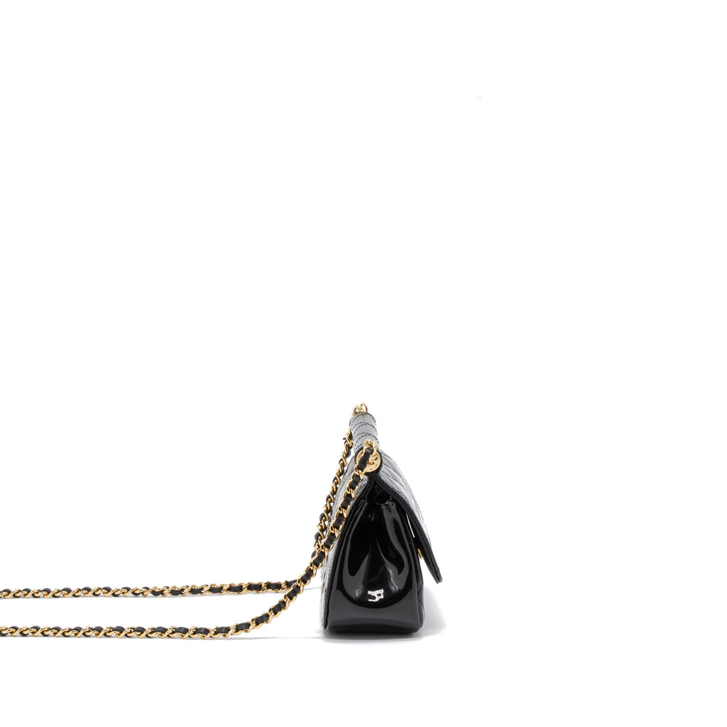 Chanel 22K Mini Clutch With Chain Patent Black  (Microchip)