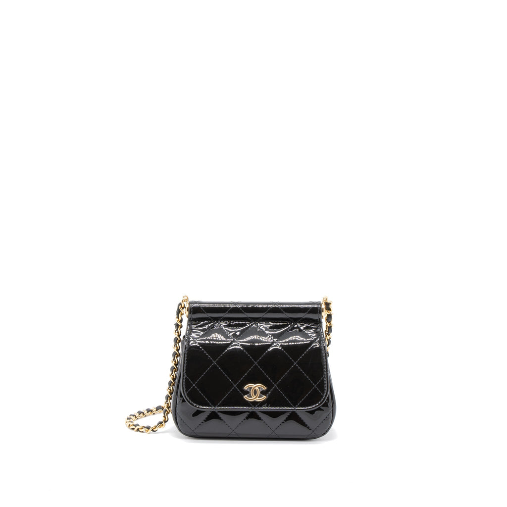 Chanel 22K Mini Clutch With Chain Patent Black  (Microchip)
