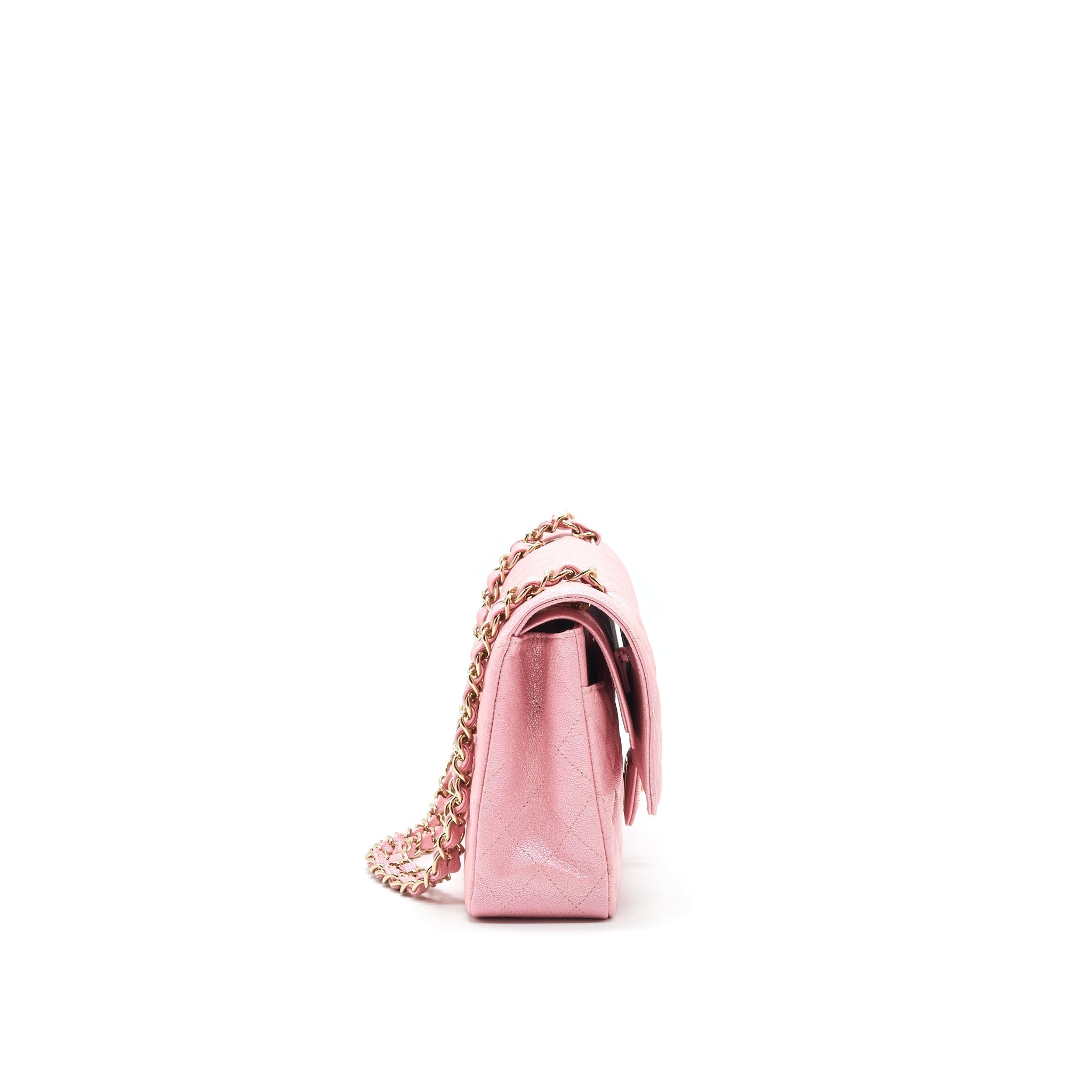 Chanel Iridescent Pearly Pink Medium Classic Double Flap Bag Caviar with L