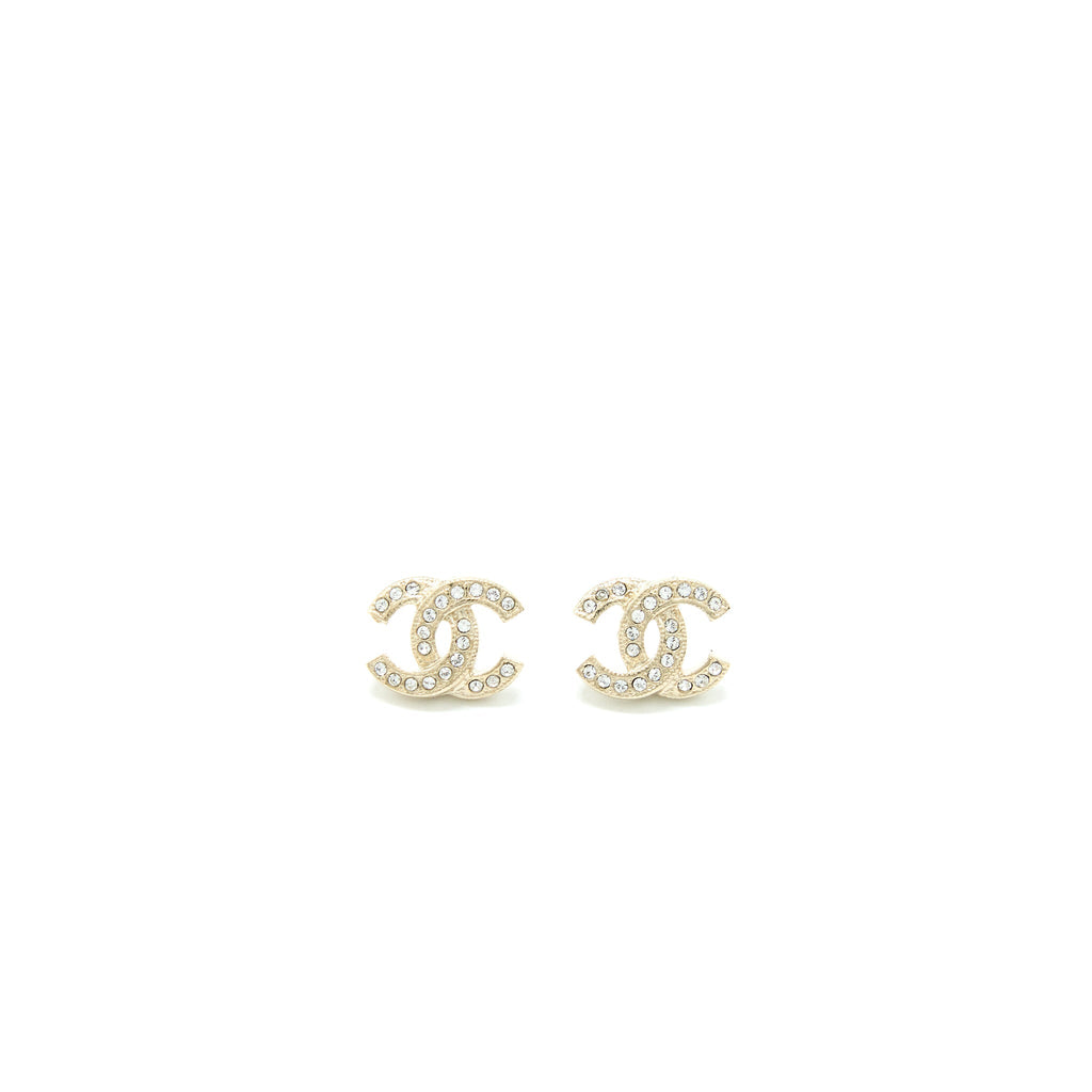 Chanel Mini Classic CC Logo Earrings Gold Tone