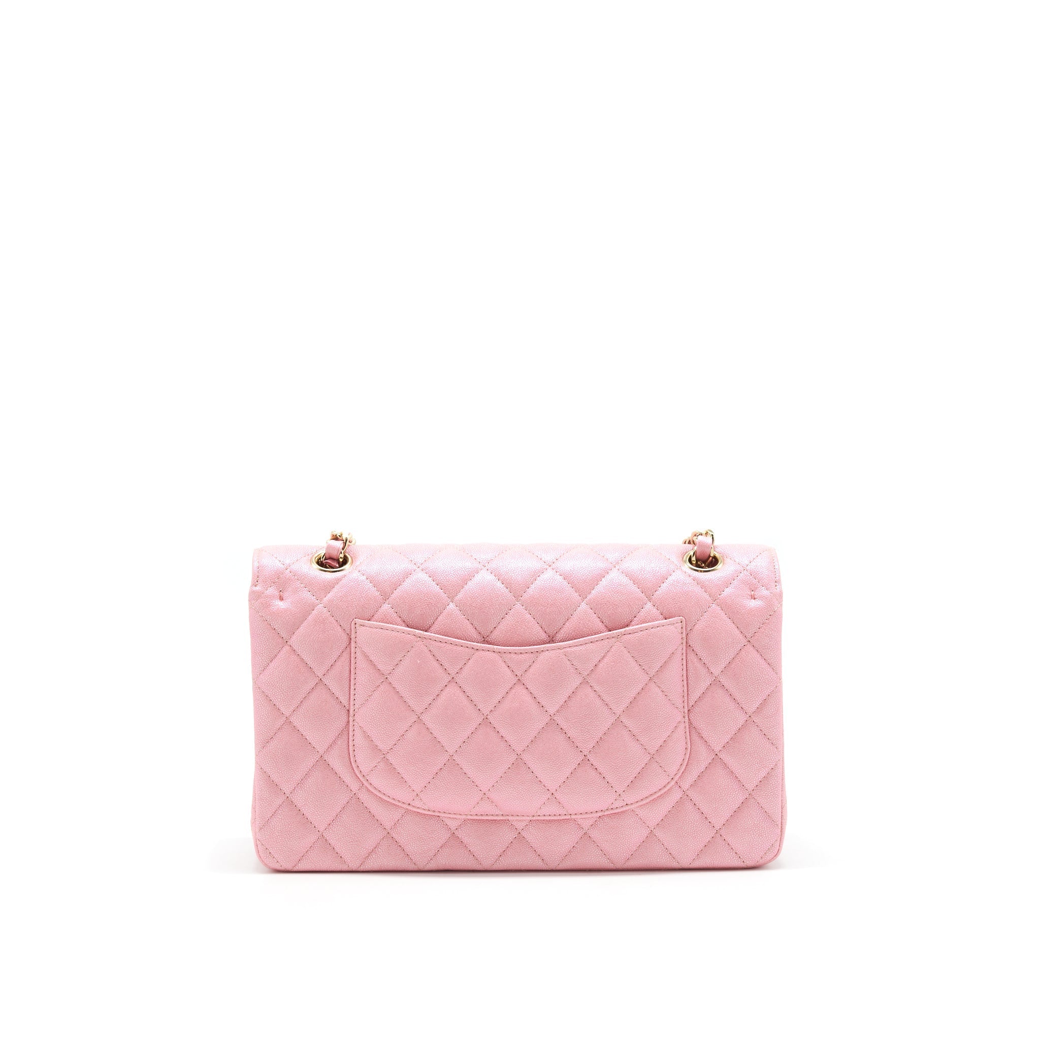 Chanel Iridescent Pearly Pink Medium Classic Double Flap Bag Caviar with L