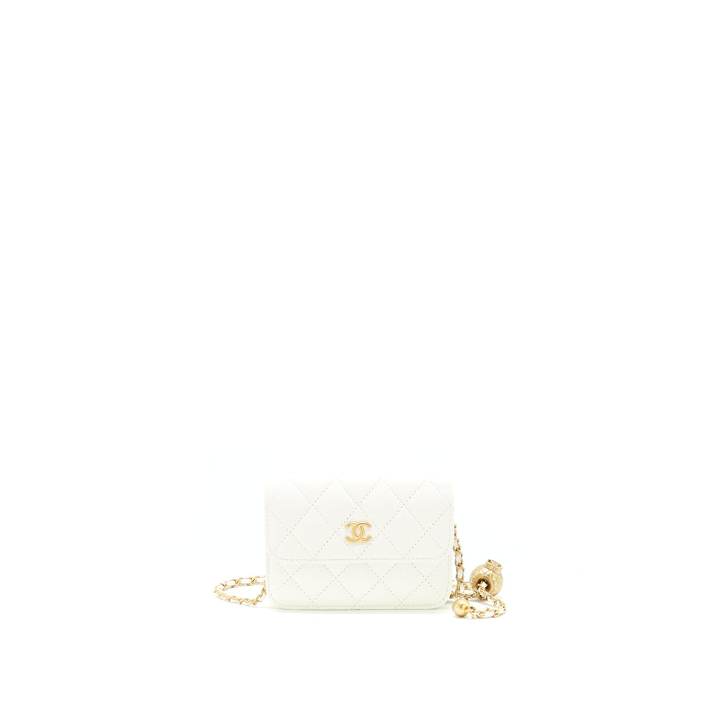 Chanel Pearl Crush Mini Flap Belt Bag White Lambskin