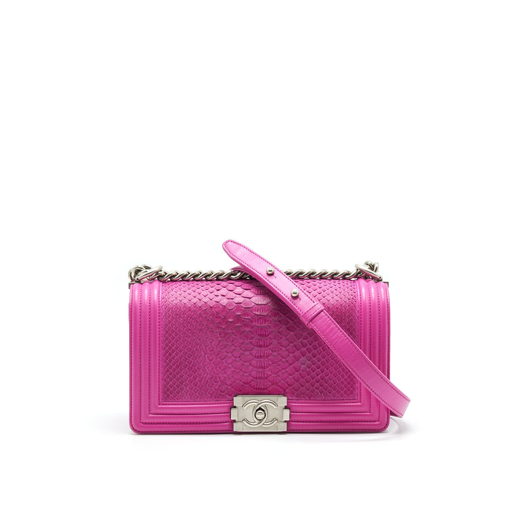 Chanel Medium Le Boy Flap Bag in Python Leather Pink with Brushed