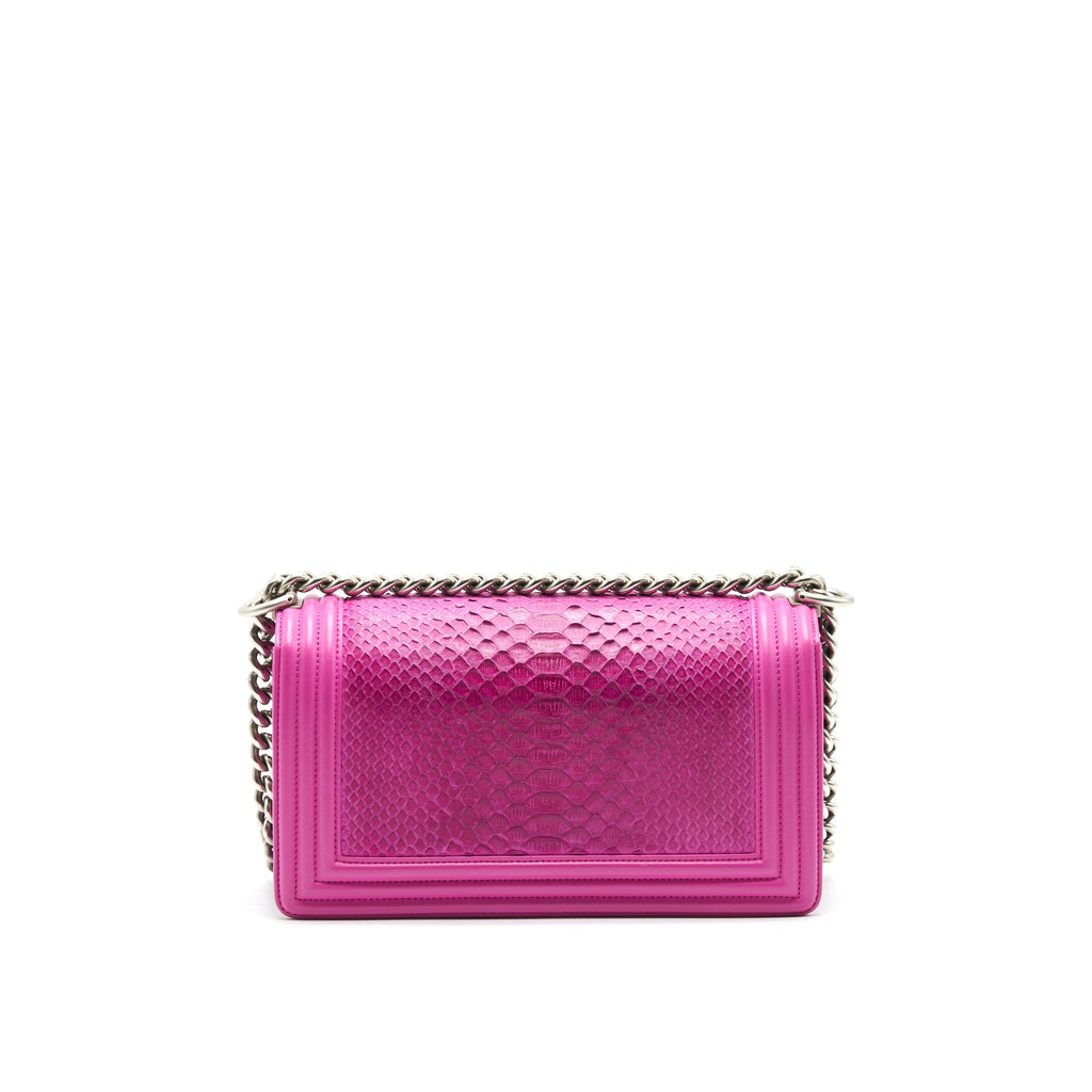 Chanel Medium Le Boy Flap Bag in Python Leather Pink with Brushed