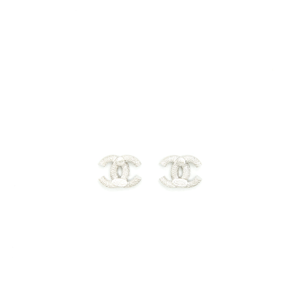 Chanel Classic Mini CC Logo Earrings Silver Tone