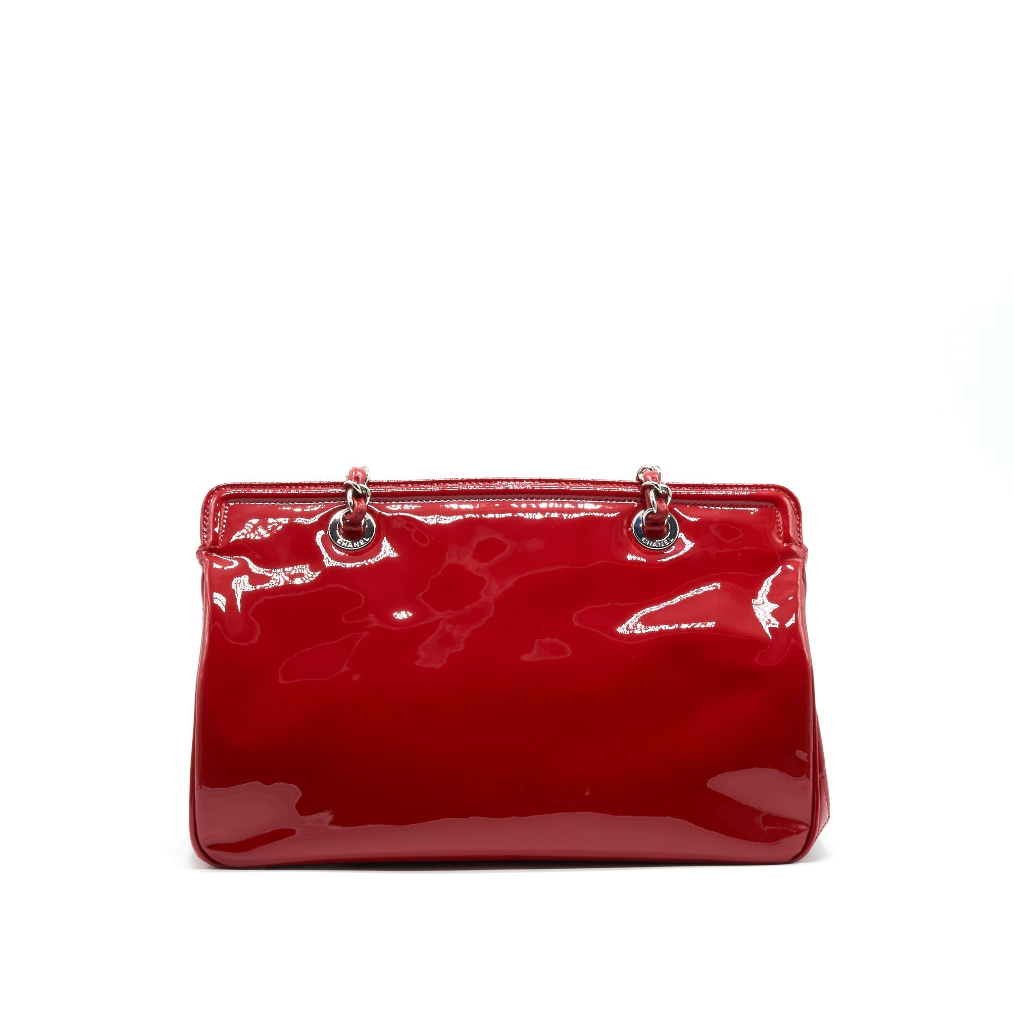 Chanel Patent Leather Tote Bag With Chain In Red