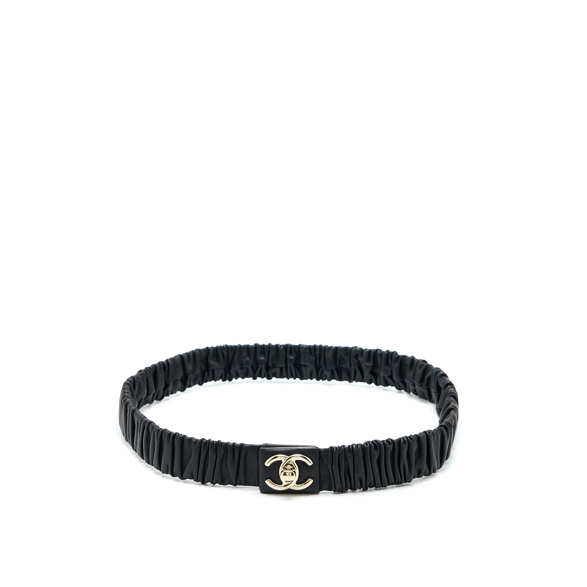 Chanel Size 75 CC Logo Belt Lambskin Black Light Gold Tone