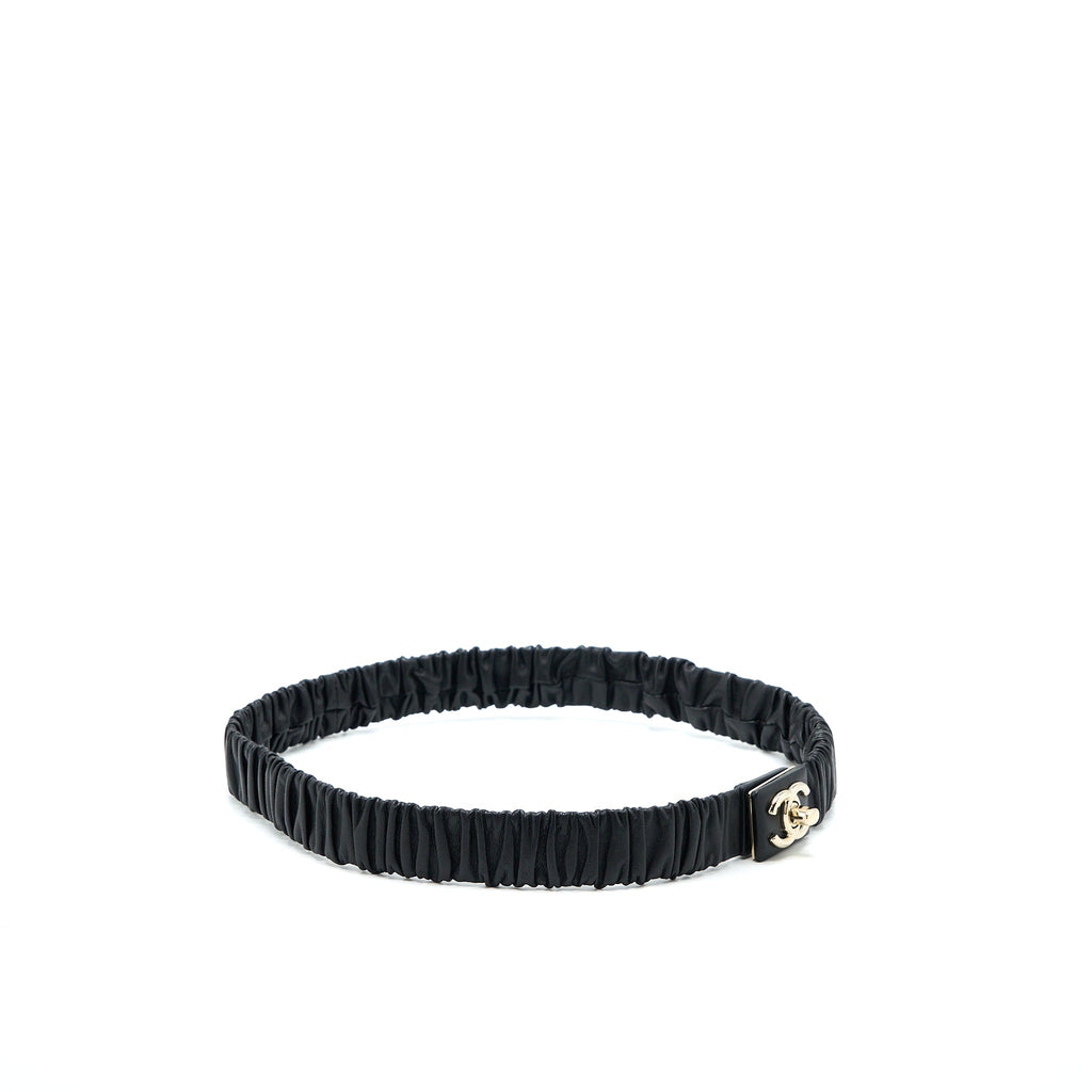 Chanel Size 75 CC Logo Belt Lambskin Black Light Gold Tone