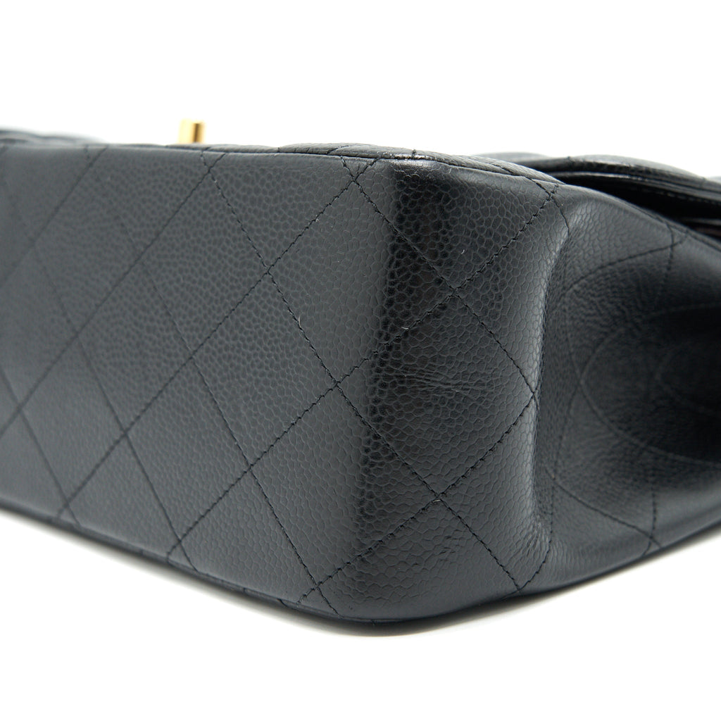 CHANEL CLASSIC JUMBO DOUBLE FLAP BAG BLACK CAVIER