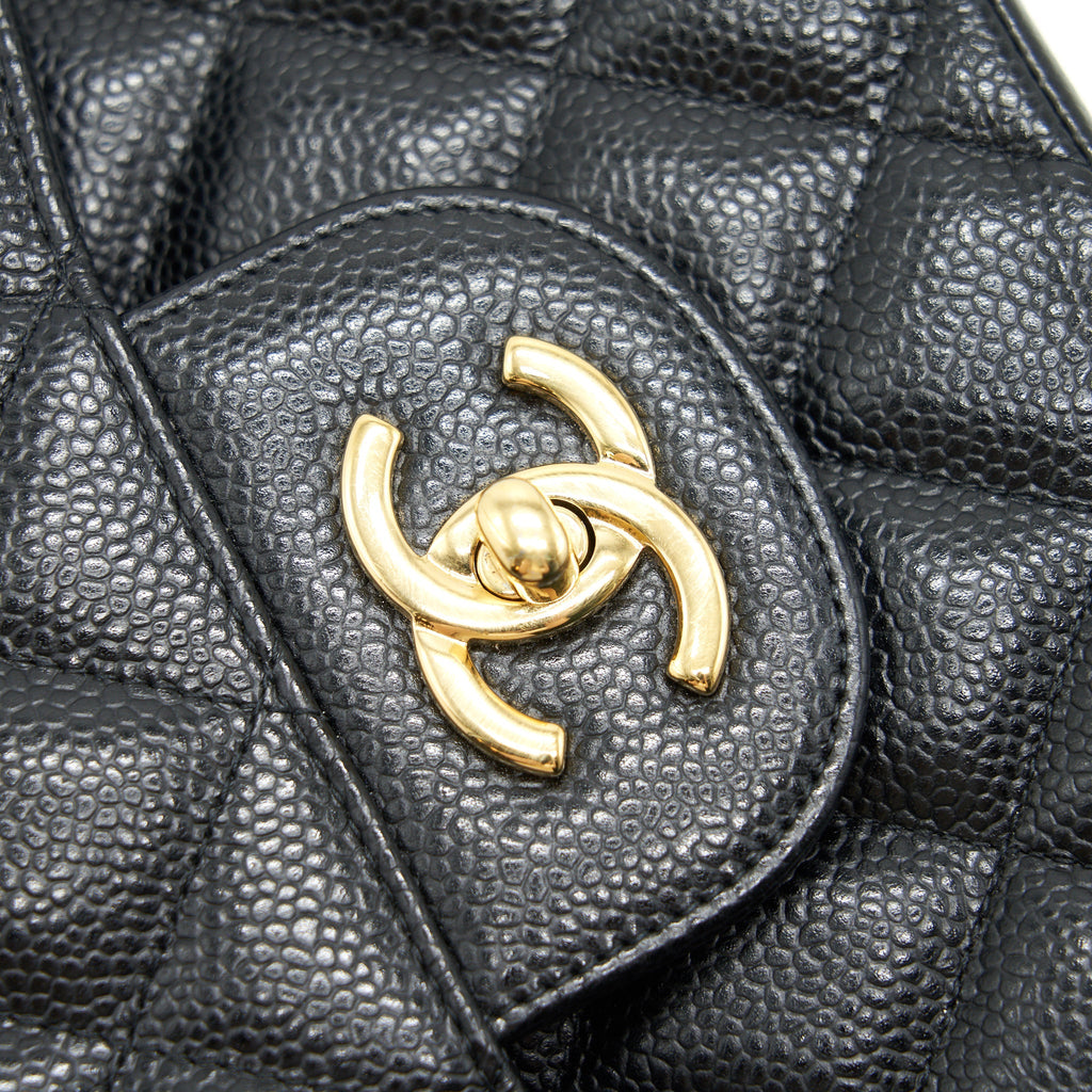 CHANEL CLASSIC JUMBO DOUBLE FLAP BAG BLACK CAVIER