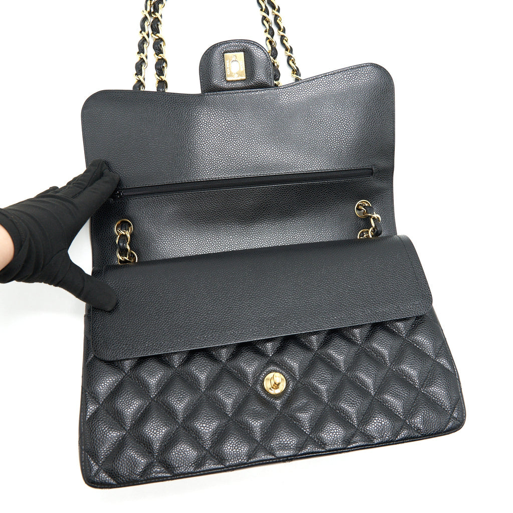 CHANEL CLASSIC JUMBO DOUBLE FLAP BAG BLACK CAVIER