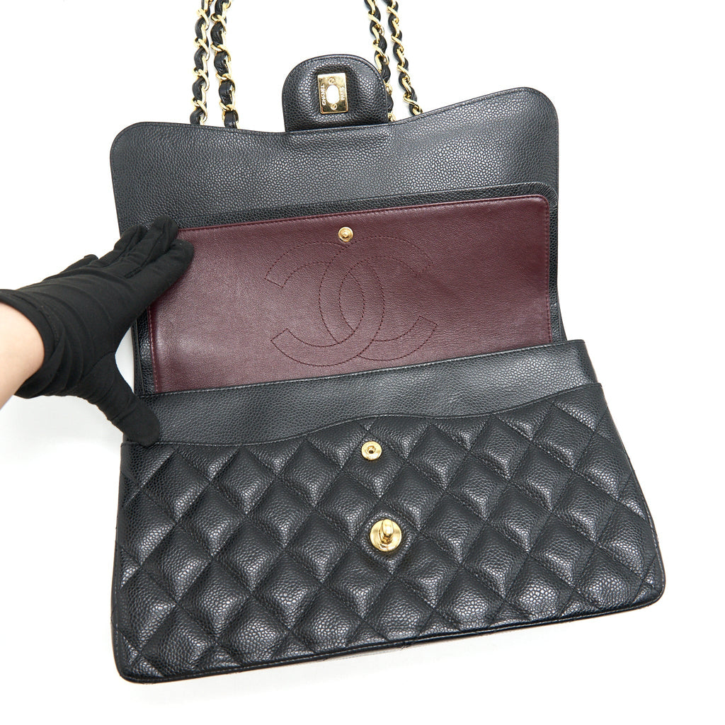 CHANEL CLASSIC JUMBO DOUBLE FLAP BAG BLACK CAVIER