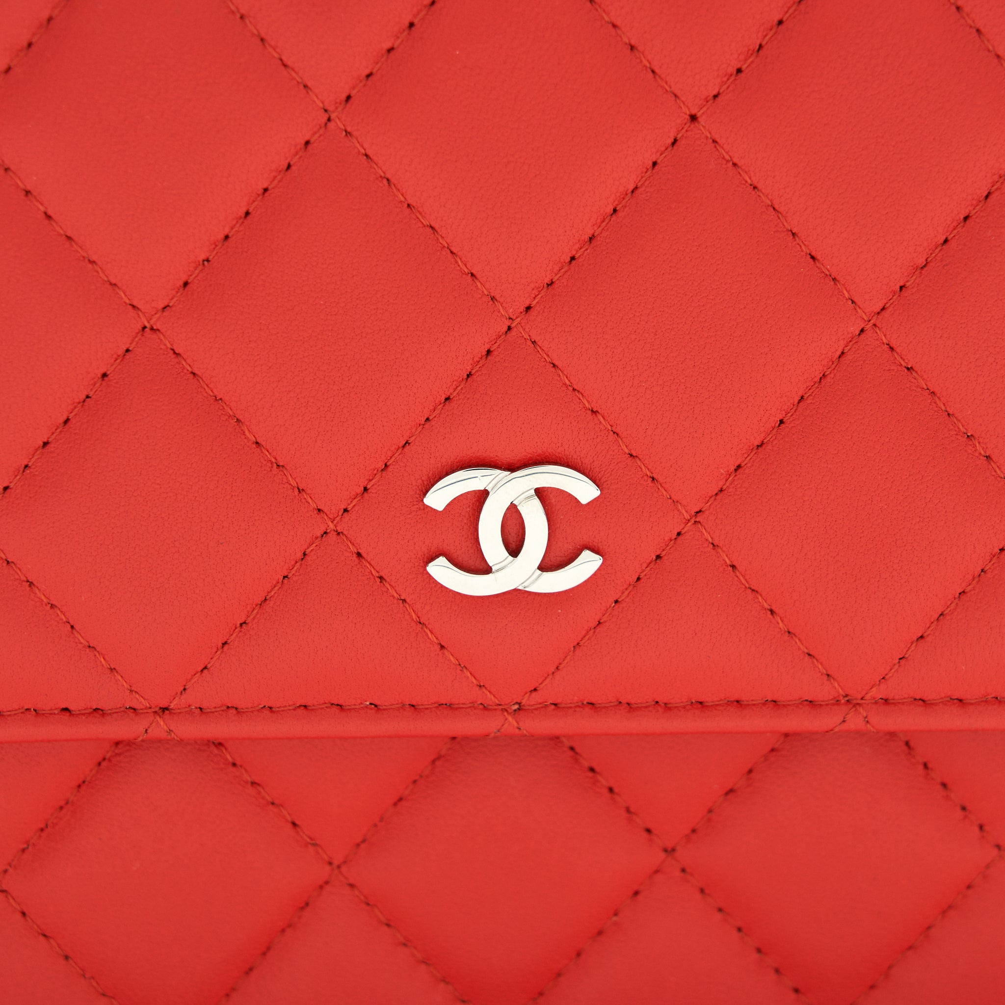 Chanel Square Wallet On Chain Coral Red Lambskin