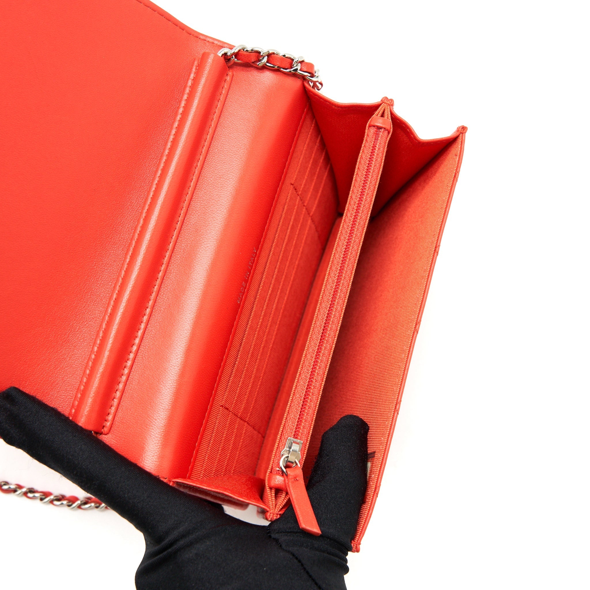 Chanel Square Wallet On Chain Coral Red Lambskin