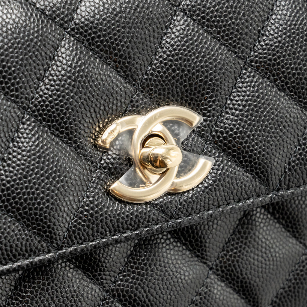 Chanel Coco Handle Clutch with Chain Caviar Black L (Microchip)