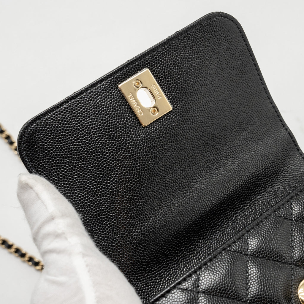Chanel Coco Handle Clutch with Chain Caviar Black L (Microchip)