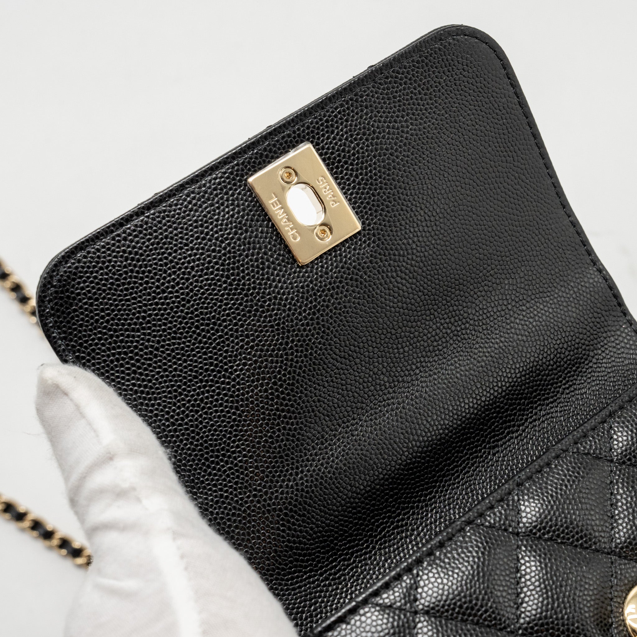 Chanel Coco Handle Clutch with Chain Caviar Black L (Microchip)