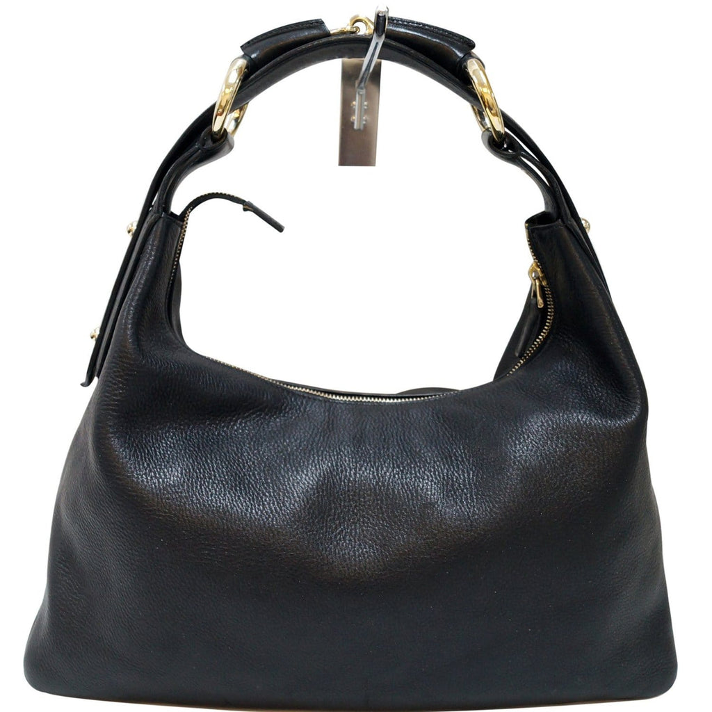 GUCCI Black Leather Horsebit Hobo Bag