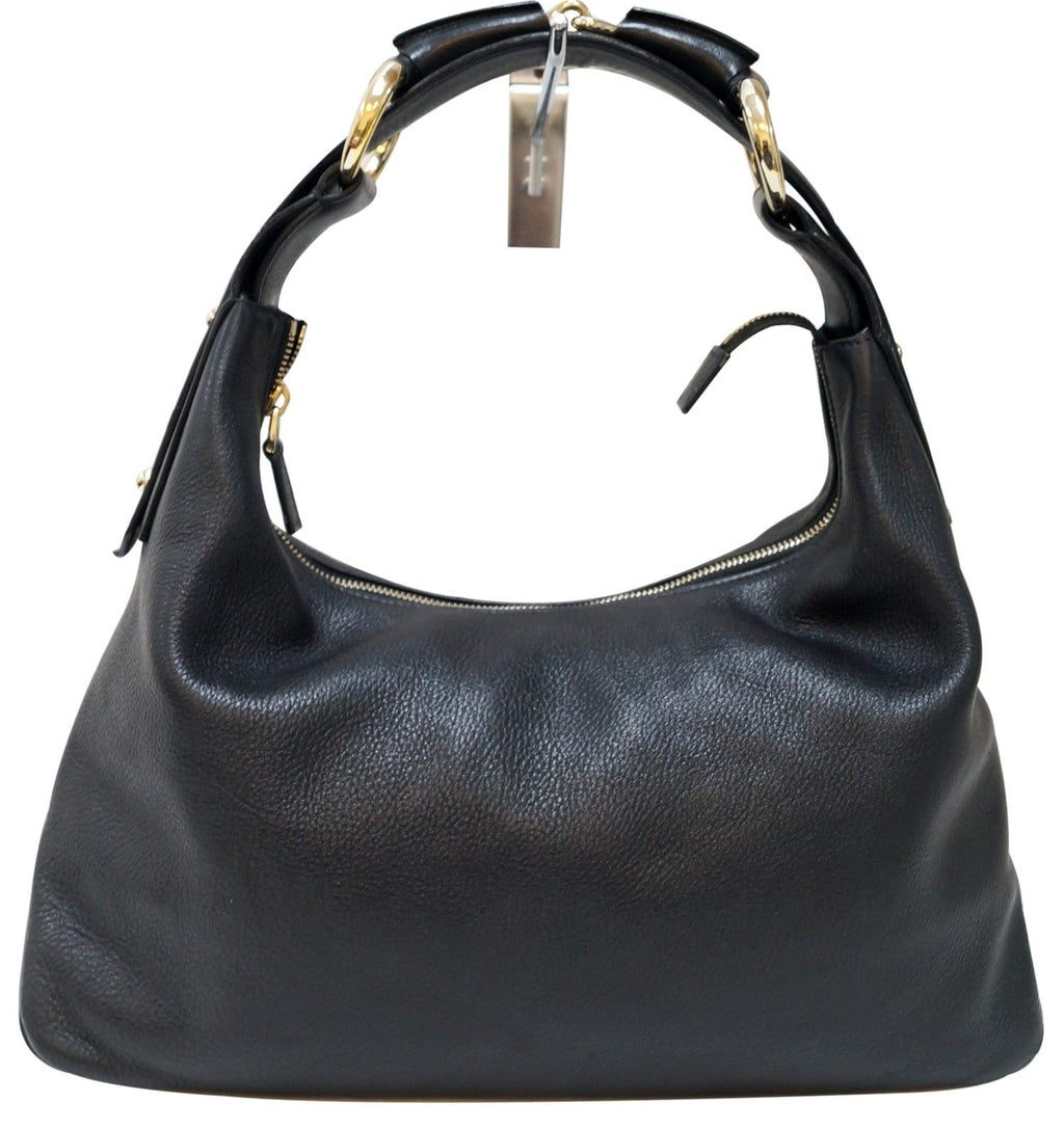 GUCCI Black Leather Horsebit Hobo Bag