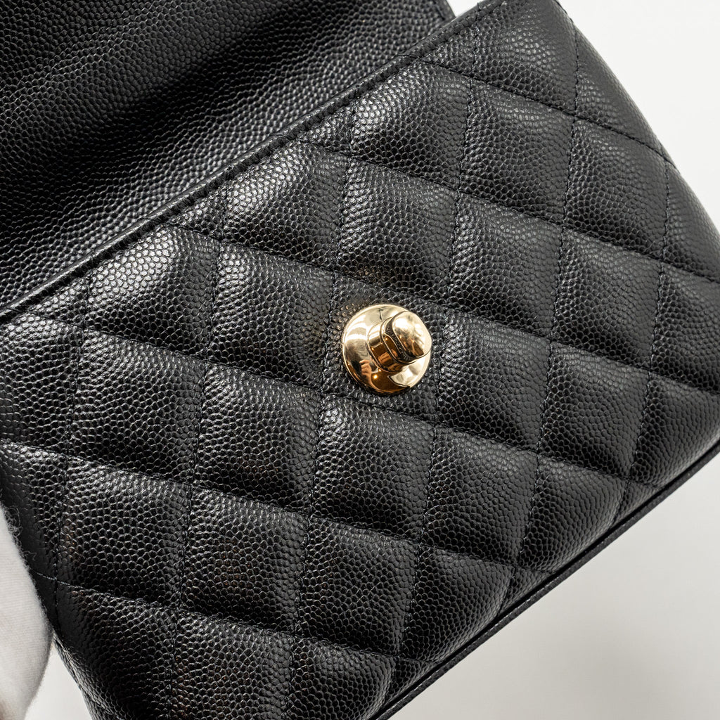 Chanel Coco Handle Clutch with Chain Caviar Black L (Microchip)