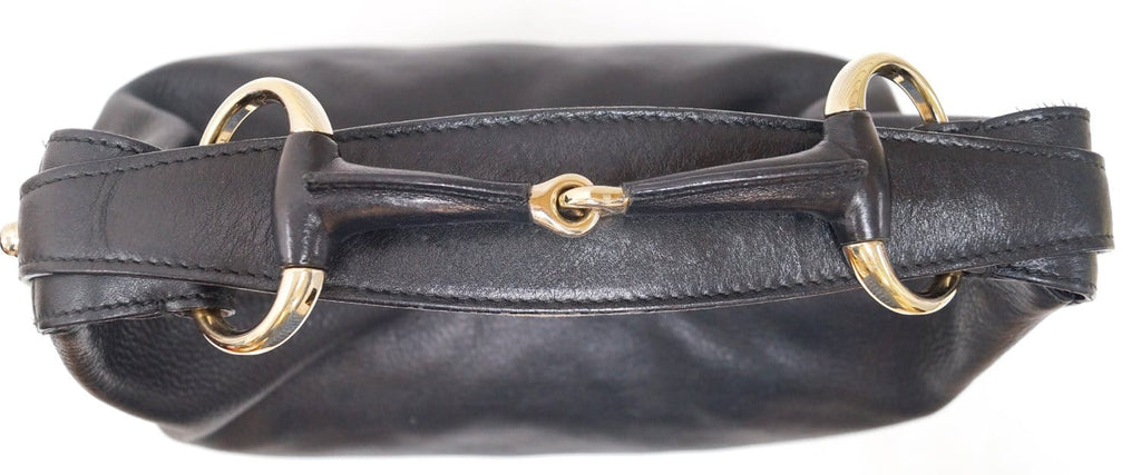 GUCCI Black Leather Horsebit Hobo Bag