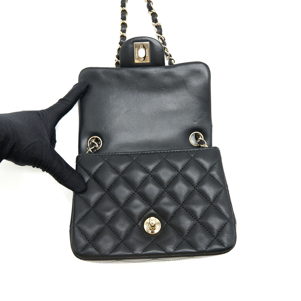 Chanel Mini Square Flap Bag Black Lambskin L