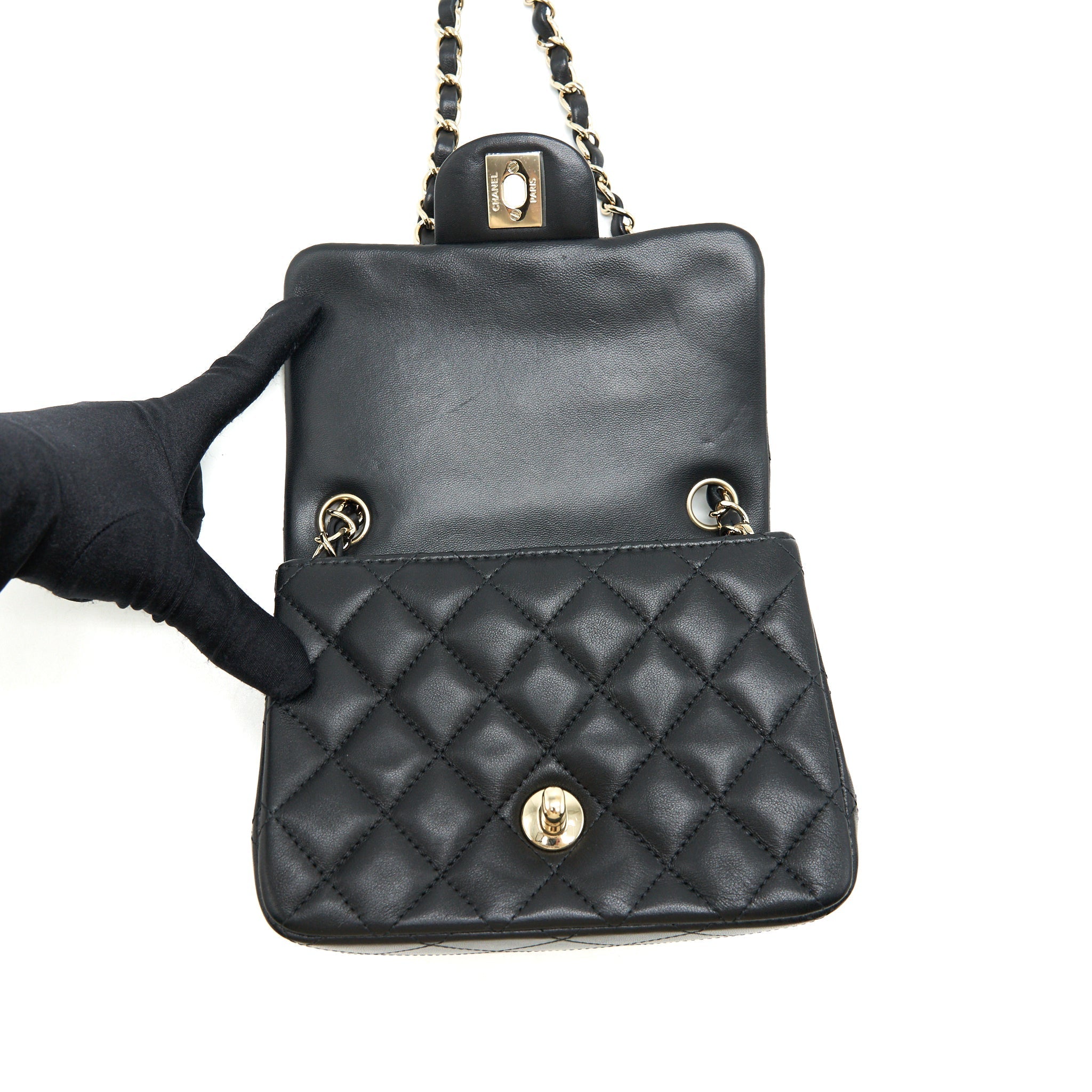 Chanel Mini Square Flap Bag Black Lambskin L