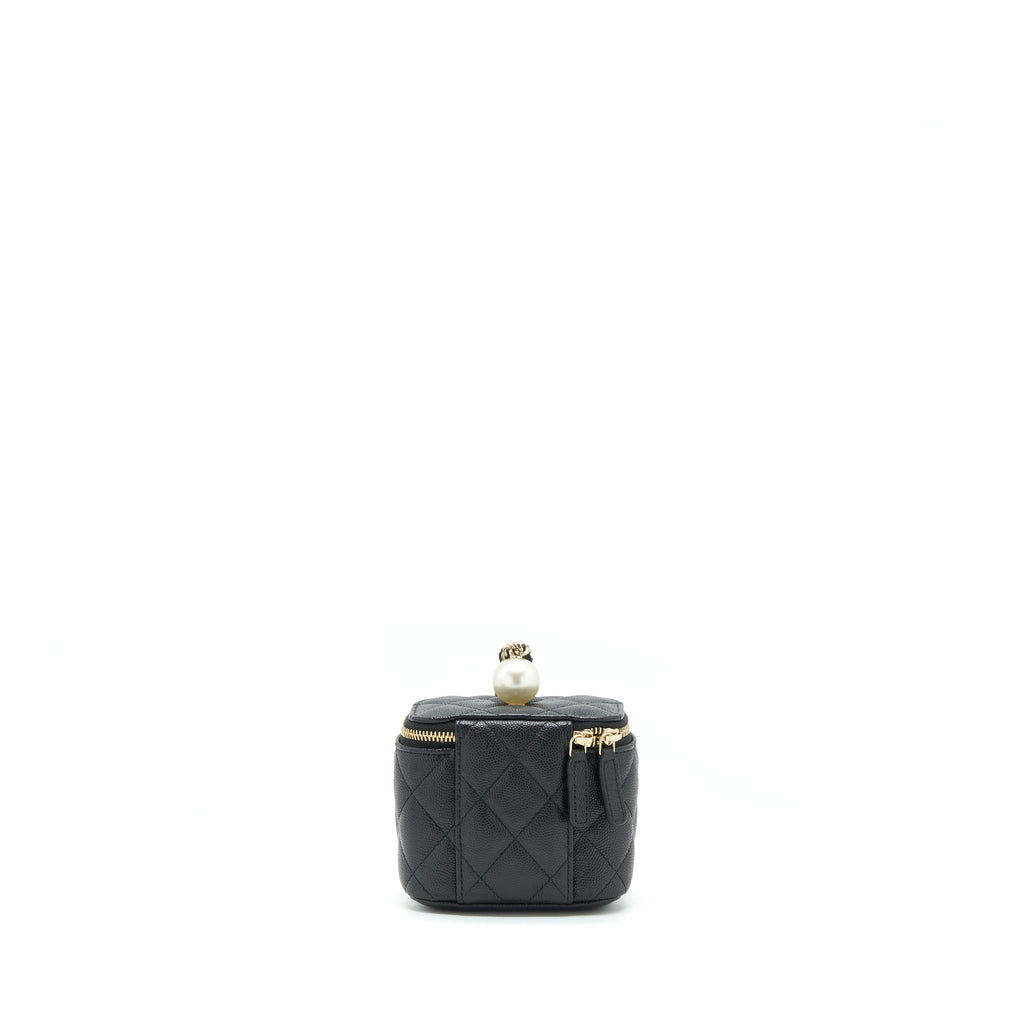 Chanel Small Vanity Clutch With Chain CC Pearl Caviar Black L