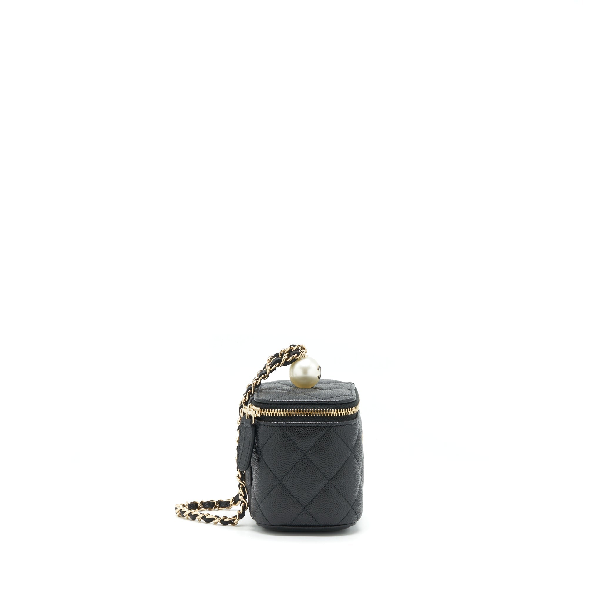 Chanel Small Vanity Clutch With Chain CC Pearl Caviar Black L
