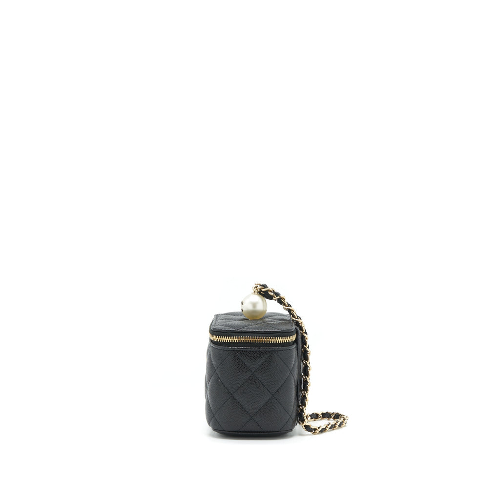 Chanel Small Vanity Clutch With Chain CC Pearl Caviar Black L