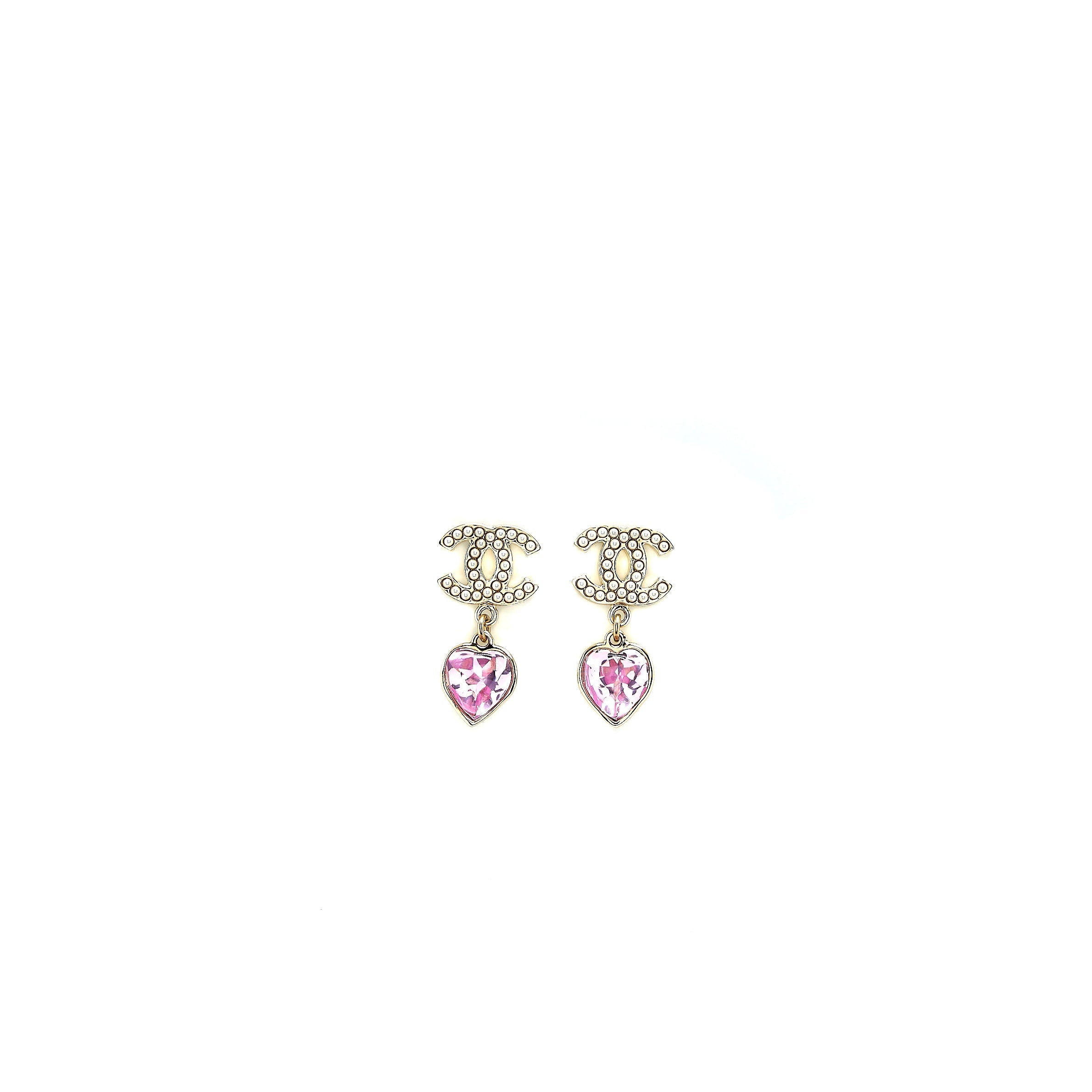 Chanel 22B Heart Drop/Pearl Earrings Light Gold Tone