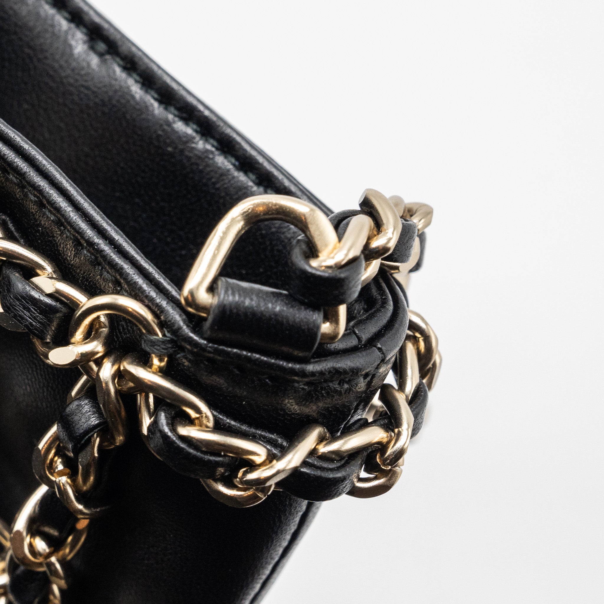 Chanel Gold Clutch O Chain Phone Holder Lambskin Black L