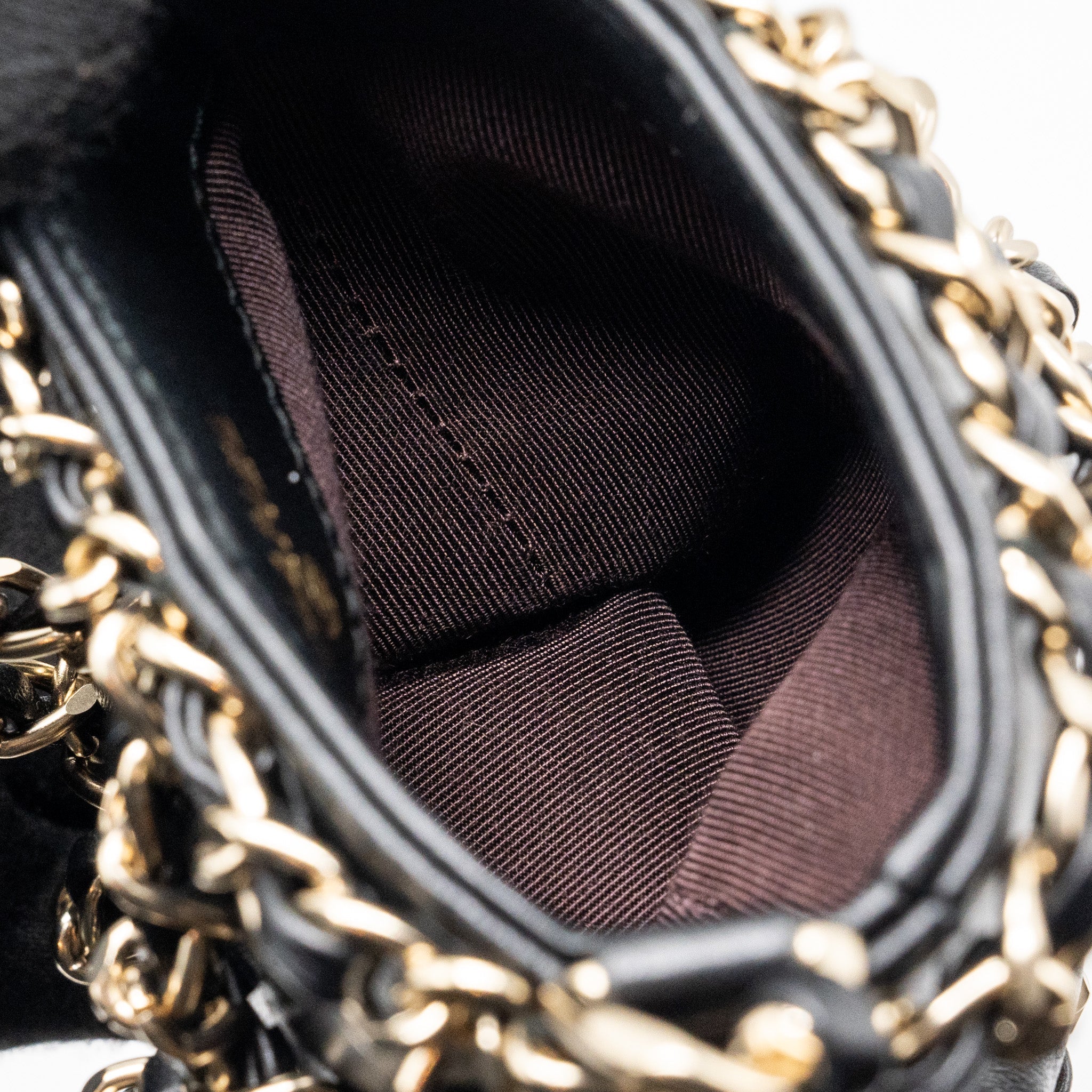 Chanel Gold Clutch O Chain Phone Holder Lambskin Black L
