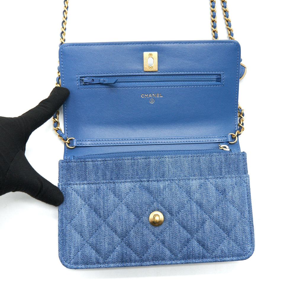Chanel 22C Pearl Crush  Wallet On Chain Denim